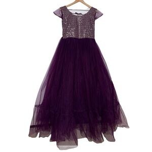Open Back Purple Sequin Tulle Dress‎ Evening Gown Floor Length